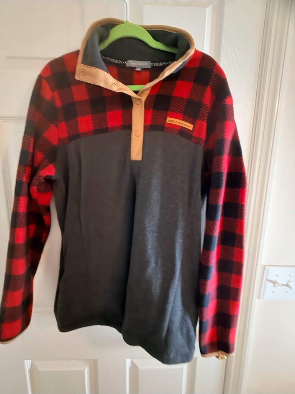 Simply Southern Red and Black Buffalo Plaid Fleece Pullover